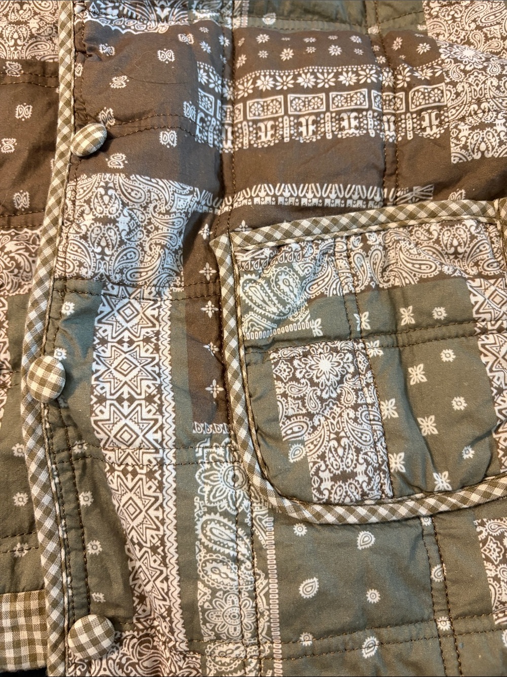 Patchwork Quilted Jacket - Brown & Olive - Picture 3 of 3